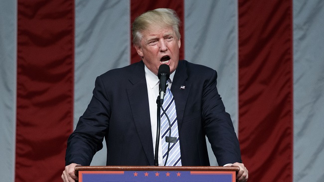 Republican presidential candidate Donald Trump speaks during a campaign rally at Sacred Heart University Saturday Aug. 13 2016 in Fairfield Connecticut