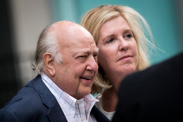 Roger Ailes with his wife Elizabeth Tilson. Ailes was nudged out at Fox News given a $40 million golden parachute and has landed as an advisor to Donald Trump's campaign