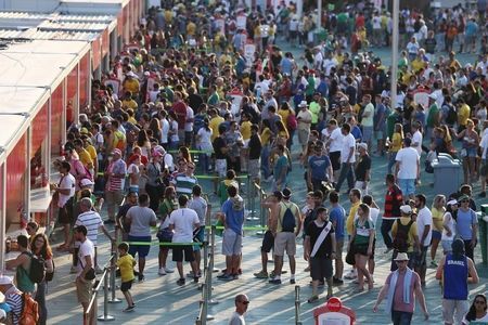 Sports fans queue to buy tickets to Olympic events in Rio de Janeiro