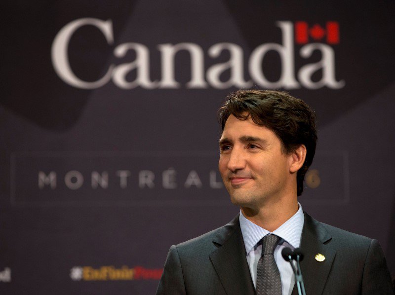 Canada's Prime Minister Justin Trudeau speaks at a news conference in Montreal Quebec Canada