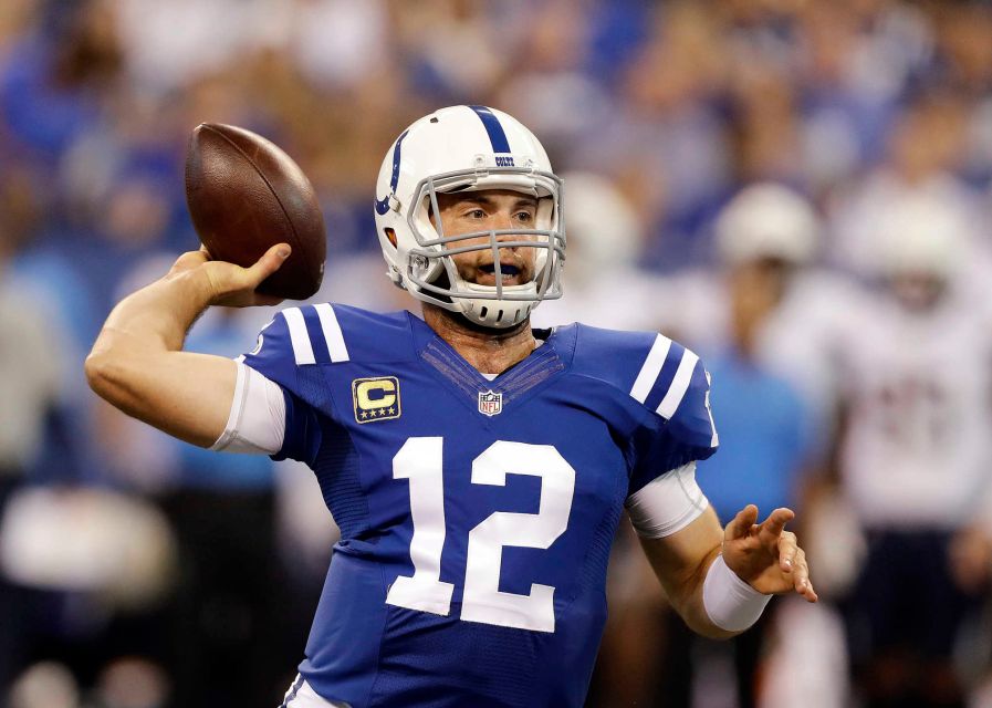 Indianapolis Colts quarterback Andrew Luck throws during