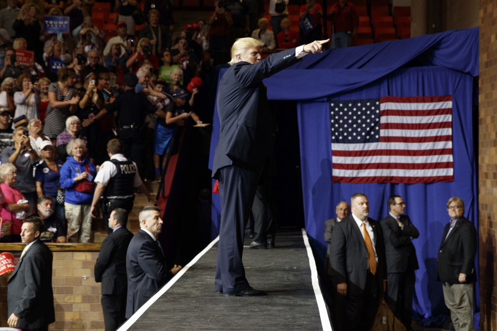 Republican presidential candidate Donald Trump walks offstage during a rally Wednesday Sept. 14 2016 in Canton  Ohio.   Associated Press  Evan Vucci