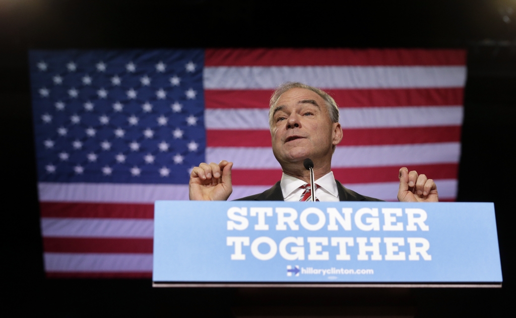 Democratic vice presidential candidate Sen. Tim Kaine D-Va. speaks during a campaign rally in Wilmington N.C. Tuesday Sept. 6 2016