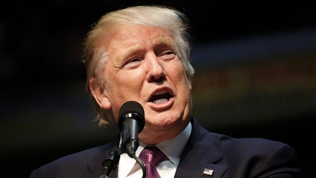 US Republican presidential nominee Donald Trump speaks at a rally at Xfinity Arena in Everett Washington