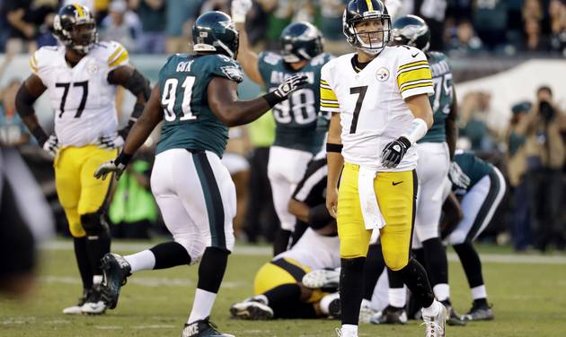 Pittsburgh Steelers&#039 Ben Roethlisberger reacts after a turnover during the second half of an NFL football game against the Philadelphia Eagles Sunday Sept. 25 2016 in Philadelphia