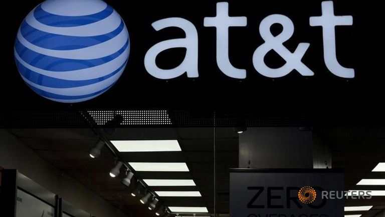 An AT&T logo is seen at an AT&T store in New York City