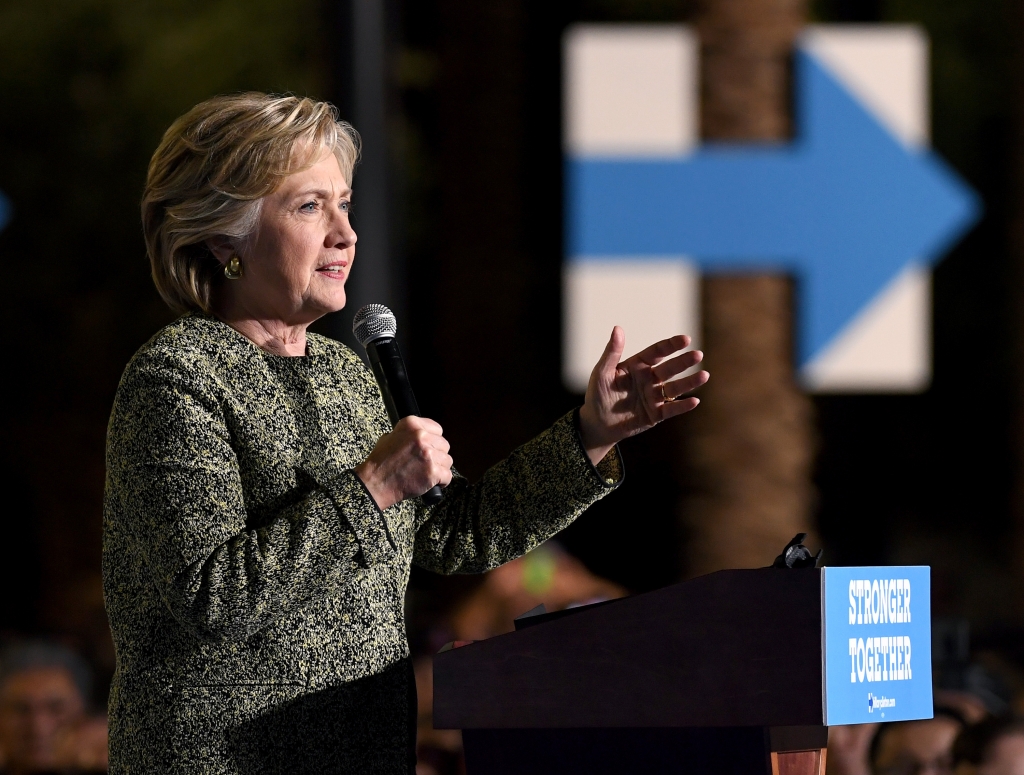 Democratic presidential nominee Hillary Clinton speaks during a campaign rally at The Smith Center for the Performing Arts