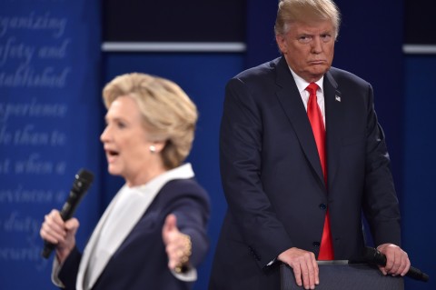 Hillary Clinton and Donald Trump at the second presidential debate in St. Louis on Oct. 9