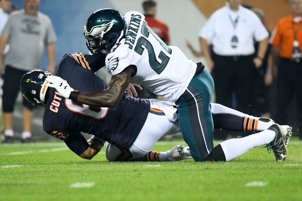 Sep 19 2016 Chicago IL USA Philadelphia Eagles strong safety Malcolm Jenkins sacks Chicago Bears quarterback Jay Cutler during the first quarter at Soldier Field. Mandatory Credit Mike DiNovo-USA TODAY Sports