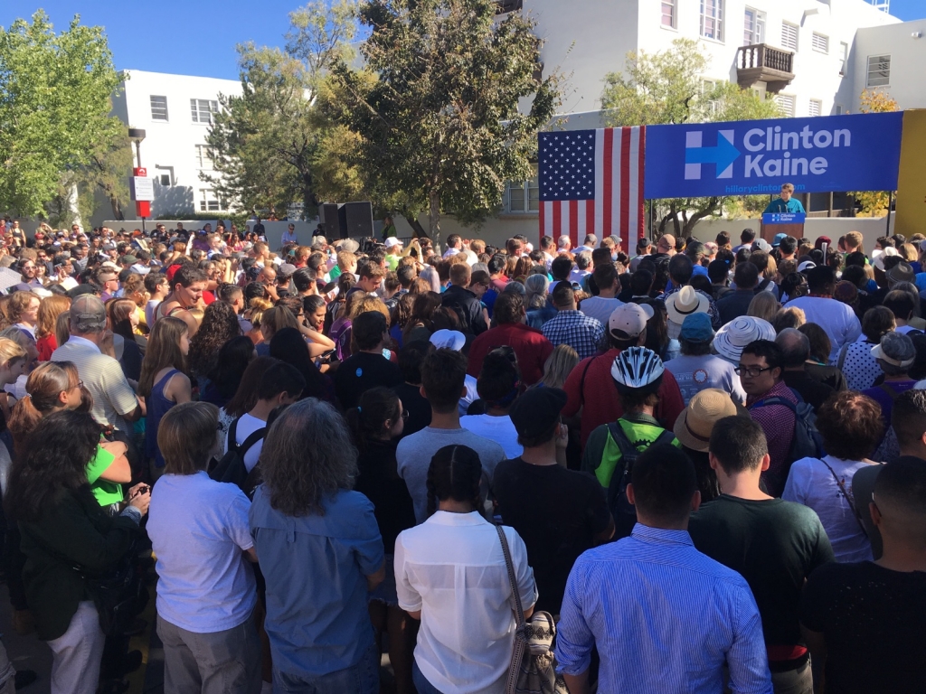 The crowd gathers waiting to hear Bernie Sanders rally for Hillary Clinton at the University of New Mexico Tuesday Oct. 18 2016 in Albuquerque N.M. MARLA BROSE  JOURNAL