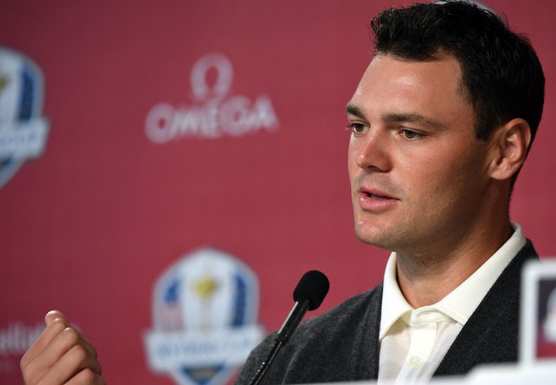 Martin Kaymer of Germany addresses the media during a press conference before their practice round for the 41st Ryder Cup at Hazeltine Natio