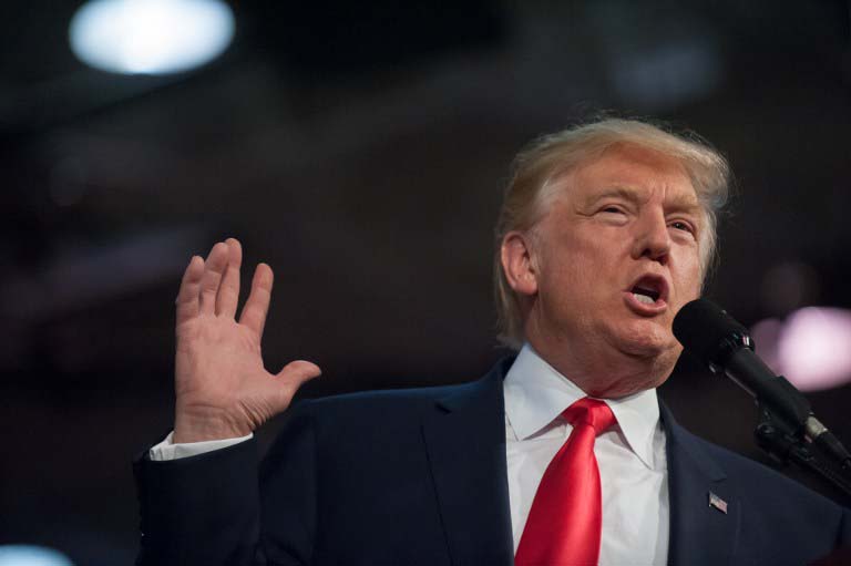 ABRIDGE PA- OCTOBER 10 Republican candidate for President Donald J Trump speaks to supporters at a rally at Ambridge Area Senior High School