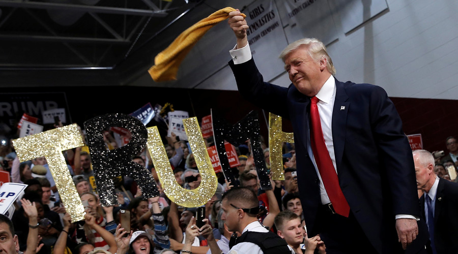 Republican U.S. presidential nominee Donald Trump arrives at a campaign rally in Ambridge Pennsylvania