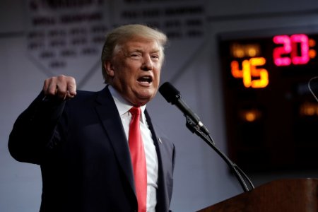 Republican U.S. presidential nominee Donald Trump speaks at a campaign rally in Ambridge Pennsylvania