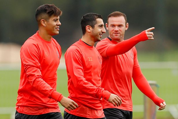 Reuters  Jason Cairnduff Livepic

Manchester United's Marcos Rojo Henrikh Mkhitaryan and Wayne Rooney during training