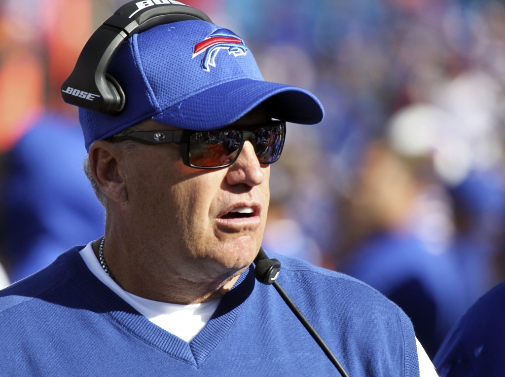 Buffalo Bills head coach Rex Ryan works on the sideline during the second half of an NFL football game against the Arizona Cardinals Sunday Sept. 25 2016 in Orchard Park N.Y