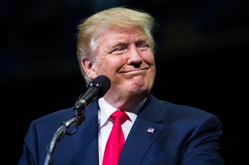 Republican Presidential nominee Donald J. Trump looks on during a rally at Mohegan Sun Arena in Wilkes Barre Twp. Pa. on Monday Oct. 10 2016