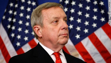 Senate Majority Whip Sen. Richard Durbin listens during a news conference on Capitol Hill