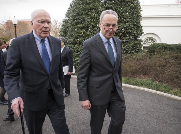 Sen. Patrick Leahy D-Vt. the ranking member of the Senate Judiciary Committee left and Sen. Chuck Schumer D-N