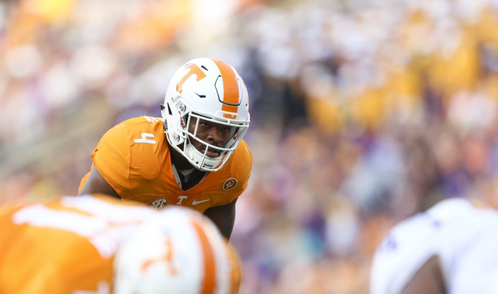 KNOXVILLE TN- NOVEMBER 05 2016- running back John Kelly #4 of the Tennessee Volunteers during the homecoming game between the Tennessee Tech Golden Eagles and the Tennessee Volunteers at Neyland Stadium in Knoxville TN