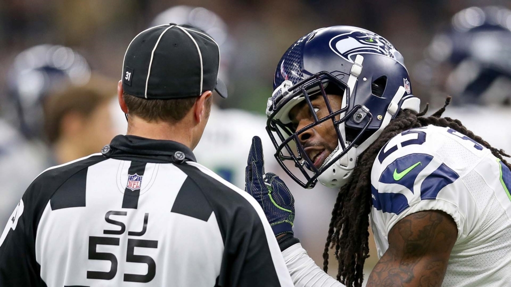 File image*** Seattle Seahawks cornerback Richard Sherman talks to an official. Credit Chuck Cook-USA TODAY Sports