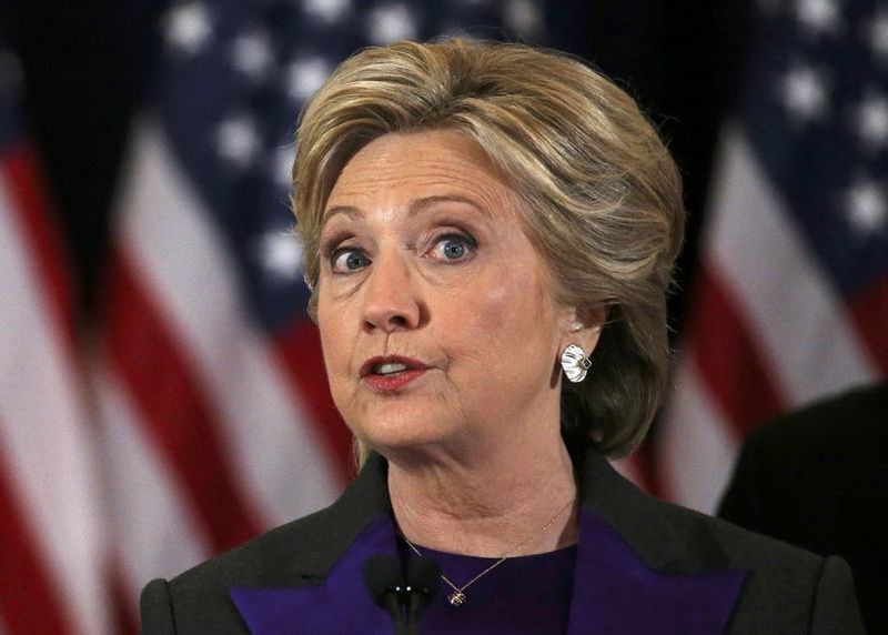 Hillary Clinton addresses her staff and supporters about the results of the U.S. election at a hotel in the Manhattan borough of New York U