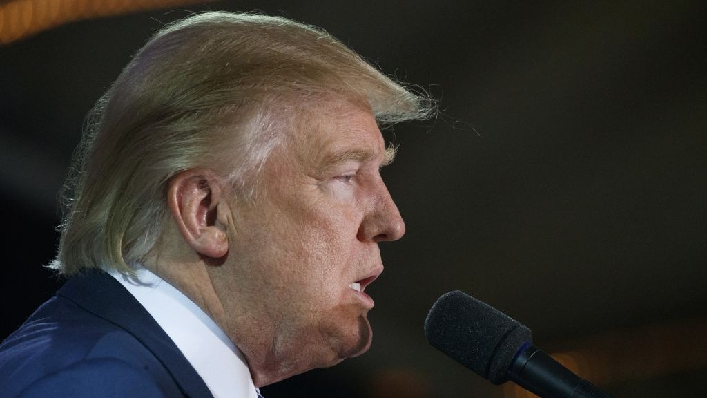 Republican presidential candidate Donald Trump speaks during a campaign rally in Manchester N.H