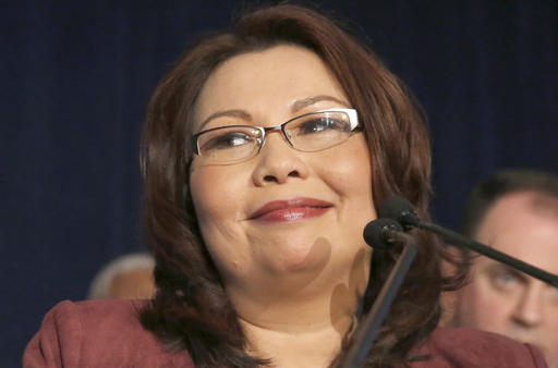 Sen.-elect Tammy Duckworth D-Ill. smiles as she celebrates her win over incumbent Sen. Mark Kirk during her election night party Tuesday Nov. 8 2016 in Chicago. MANILA BULLETIN