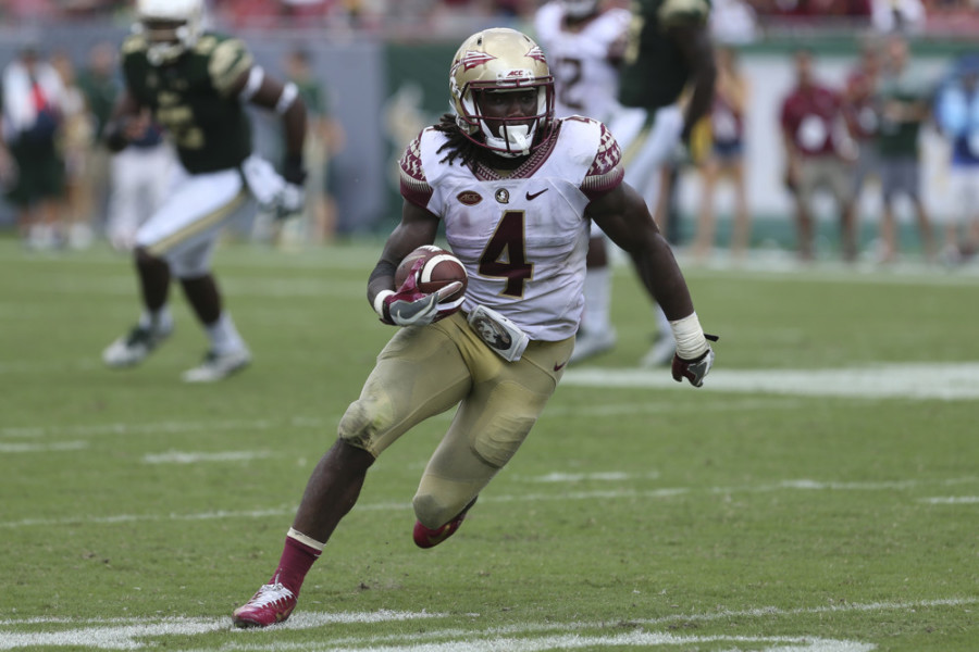 24 September 2016 Florida State Seminoles running back Dalvin Cook in action during the NCAA Football game between the Florida State Seminoles and South Florida Bulls at Raymond James Stadium in Tampa FL