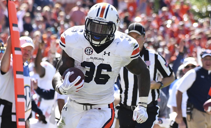 Oct 8 2016 Starkville MS USA Auburn Tigers running back Kamryn Pettway runs the ball during the second quarter of the game against the Mississippi State Bulldogs at Davis Wade Stadium. Mandatory Credit Matt Bush-USA TODAY Sports