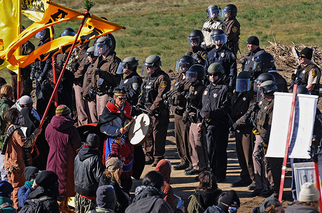 North Dakota pipeline protesters square-off with police. Source AP