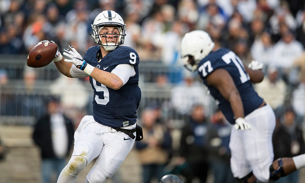 UNIVERSITY PARK PA- NOVEMBER 26 Trace Mc Sorley #9 of the Penn State Nittany Lions passes the ball during the first quarter against the Michigan State Spartans