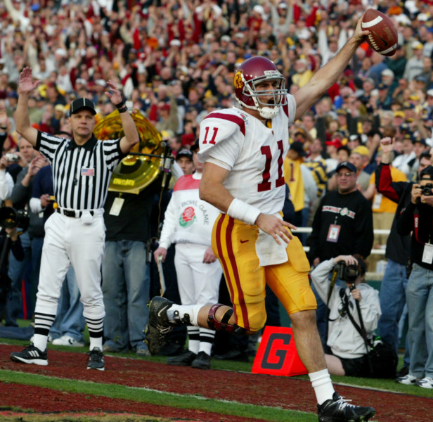 USC quarterback Matt Leinart scores during the third quarter on a 15-yard pass completion thrown by USC wide receiver Mike Williams against Michigan in of the 90th Rose Bowl in Pasadena Calif. Thursday Jan. 1 2004. At the start of the play Leinart