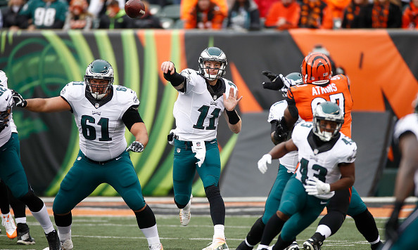 CINCINNATI OH- DECEMBER 4 Carson Wentz #11 of the Philadelphia Eagles throws a pass during the first quarter of the game against the Cincinnati Bengals at Paul Brown Stadium