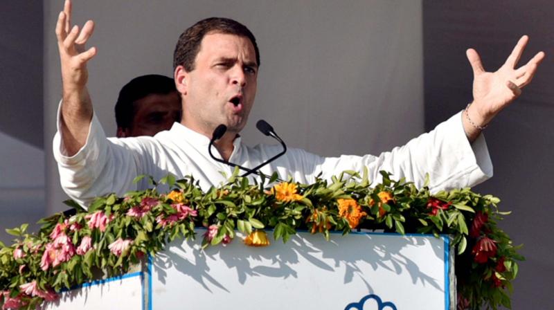 Congress Vice President Rahul Gandhi addresses a public rally in Mehsana