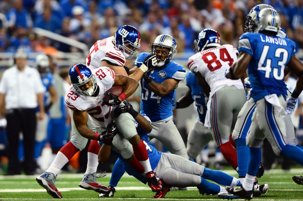 Sep 8 2014 Detroit MI USA New York Giants running back Rashad Jennings runs the ball during the fourth quarter against the Detroit Lions at Ford Field. Mandatory Credit Andrew Weber-USA TODAY Sports