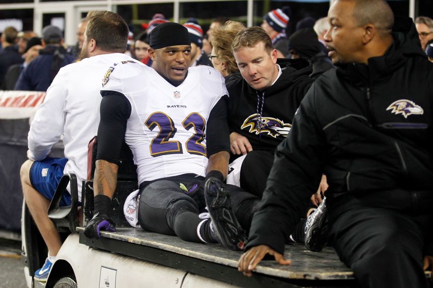 Dec 12 2016 Foxborough MA USA Baltimore Ravens cornerback Jimmy Smith leaves the game on cart with an injury during the first half against the New England Patriots at Gillette Stadium. Mandatory Credit Stew Milne-USA TODAY Sports