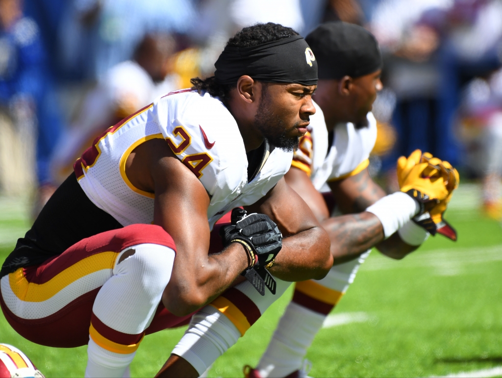 Sep 25 2016 East Rutherford NJ USA Washington Redskins cornerback Josh Norman stretches prior to the game against the New York Giants at Met Life Stadium. Mandatory Credit Robert Deutsch-USA TODAY Sports