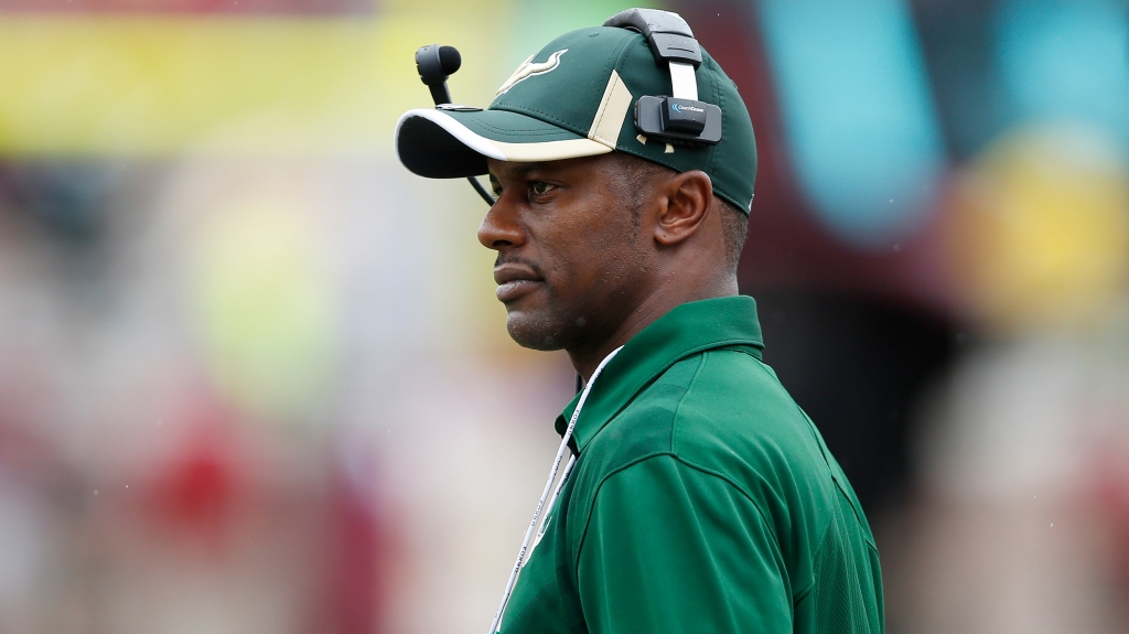 TALLAHASSEE FL- SEPTEMBER 12 Head coach Willie Taggart of the South Florida Bulls looks on against the Florida State Seminoles during the game at Doak Campbell Stadium