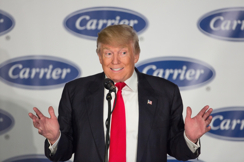 President-elect Donald Trump speaks to workers at Carrier air conditioning and heating on Dec. 1 2016 in Indianapolis Indiana