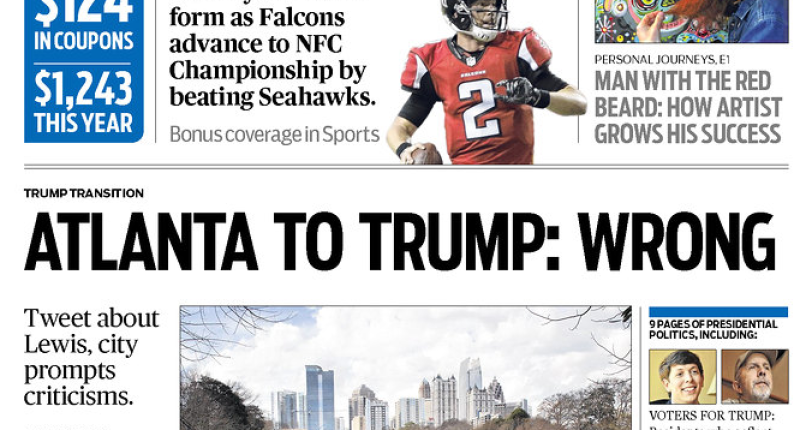 Atlanta Journal Constitution front page Jan 15 2017