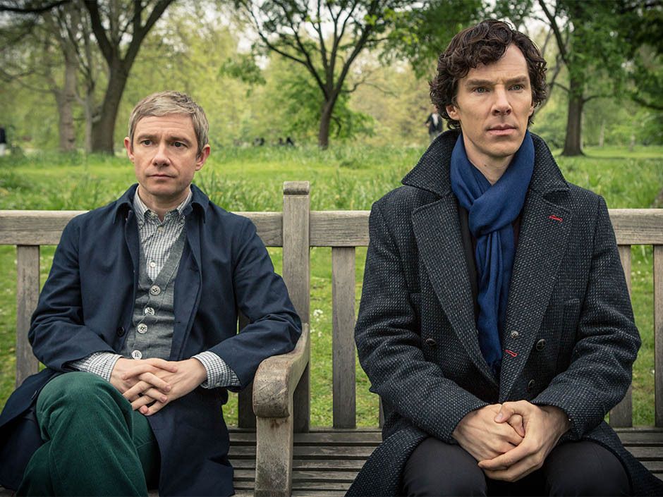 Martin Freeman as John Watson and Benedict Cumberbatch as Sherlock Holmes in a handout