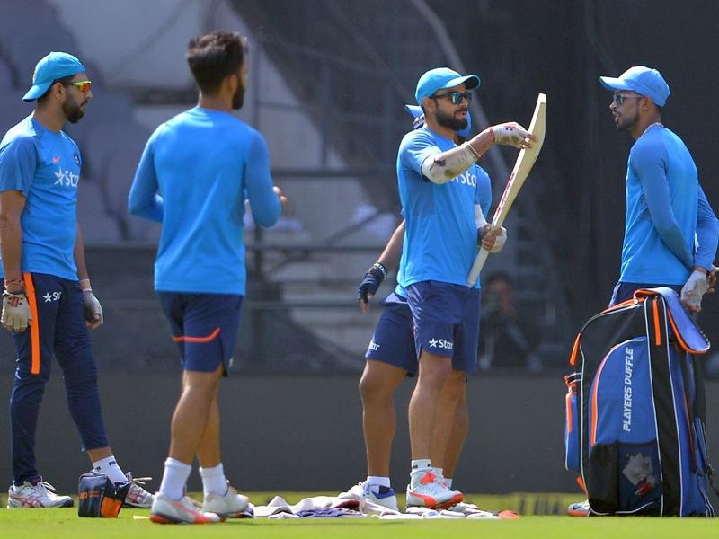 The Indian players during a practice session at the Vidarbha Cricket Association stadium in Nagpur on the eve of the second T20 match against England