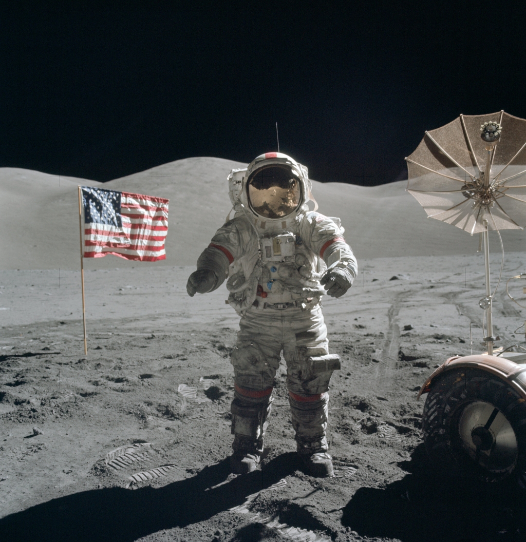 Gene Cernan on the moon in 1972. Credit NASA