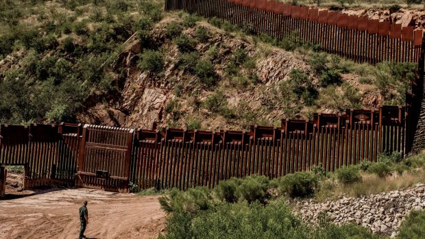 The border between United States and Mexico on the outskirts of Nogales Arizona