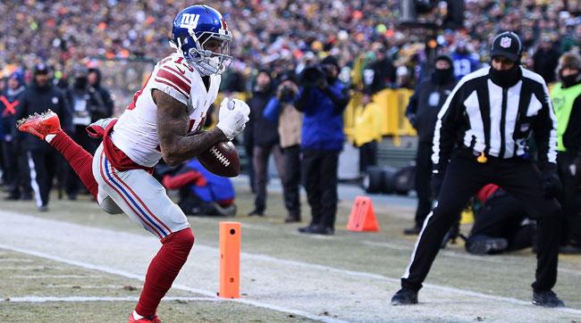 Odell Beckham Jr. drops a pass in the end zone against the Packers