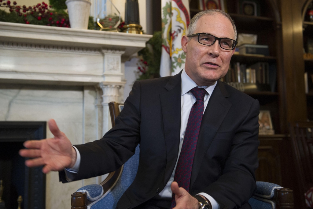 Environmental Protection Agency Administrator-designate Scott Pruitt answer a reporter's question during his meeting with Sen. Shelley Moore Capito