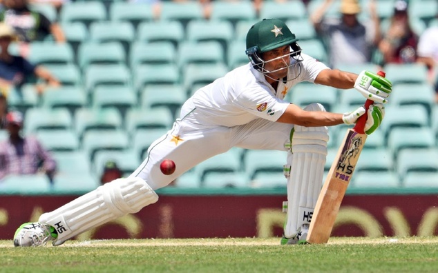 Pakistan's batsman Younis Khan plays a defensive shot against the Australian bowling on the fourth day of their third Test match at the SCG in Sydney on Ja