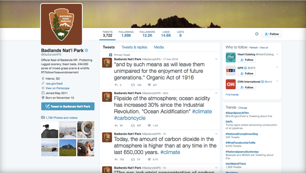 One Federal Park Twitter Account Willfully Ignoring Trump's Social Media Gag Order: Tweets Climate Science