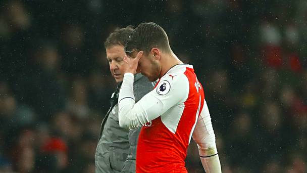 Aaron Ramsey limped out of Arsenal's defeat to Watford after suffering a calf strain